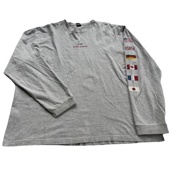 GAP Other - Vintage 90s/2000s Y2K Gap Worldwide Flags Long Sleeve Gray Men's T-Shirt Size XL